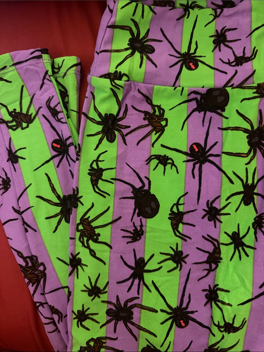 LuLaRoe Purple & Green Spider Stripe Leggings - Picture 4 of 5